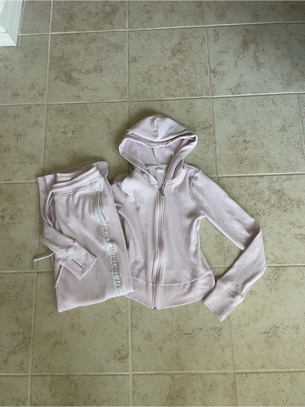 Girls' Light Pink Hooded Zip Jacket and Jogger Set